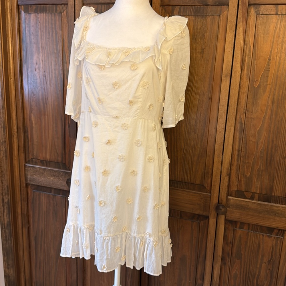 RIXO Camile Floral-Appliquéd Lace Embroidered Cotton-Gauze Dress Cream NWT US 10 - Picture 11 of 16